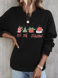 Women's Christmas Theme Graphic Print Drop Shoulder Round Neck Long Sleeve Sweatshirt Tops, Comfort Long-sleeve Crew Neck Pullover for Fall Winter Daily Party