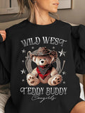 Women's Cowboy Bear & Letter Print Round Neck Sweatshirt, Casual Long Sleeve Crew Neck Pullover for Fall & Winter, Women's Clothes for Daily Wear