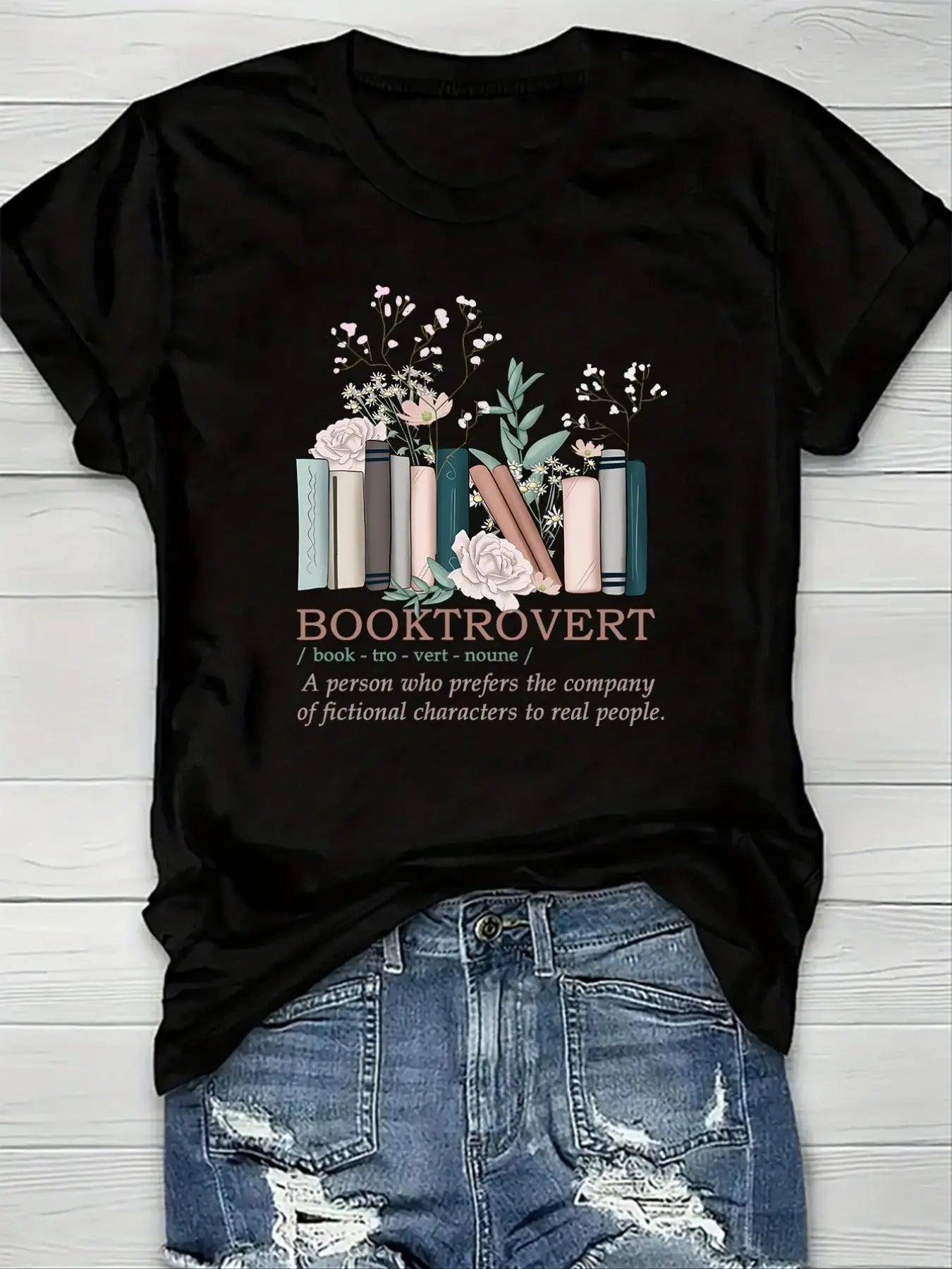 Women's Floral & Book Print Round Neck Graphic Tee, Vintage Trendy Casual Short Sleeve T-shirt for Daily Wear, Ladies All Seasons Outfit