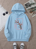 Women's Floral & Letter Print Drop Shoulder Hoodie, Trendy Casual Drawstring Pocket Hooded Sweatshirt for Daily Holiday Outdoor Wear, Ladies Clothes for Spring & Fall