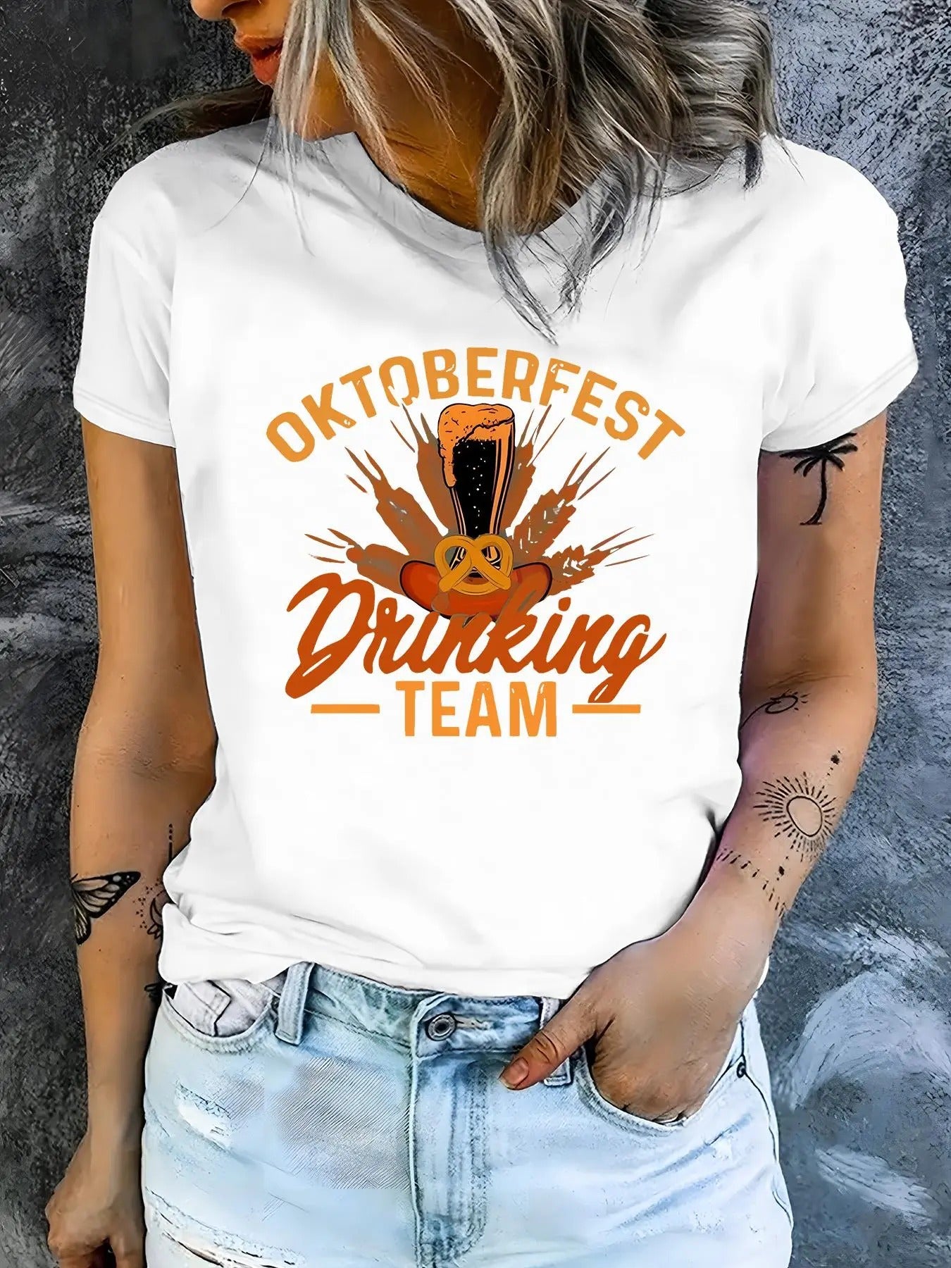 Women's Letter Oktoberfest Print Round Neck Graphic Tee, Vintage Trendy Casual Short Sleeve T-shirt for Daily Wear, Ladies All Seasons Outfit