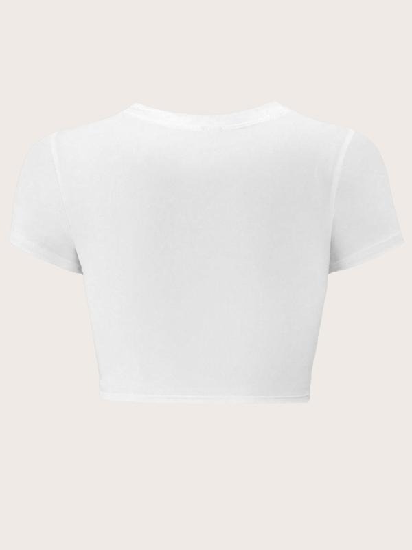 Women's Live Laugh Lobotomy Slogan Print Crop Tee, Y2K Trendy Casual Round Neck Crop T-shirt for Daily Wear, Ladies Summer Outfit