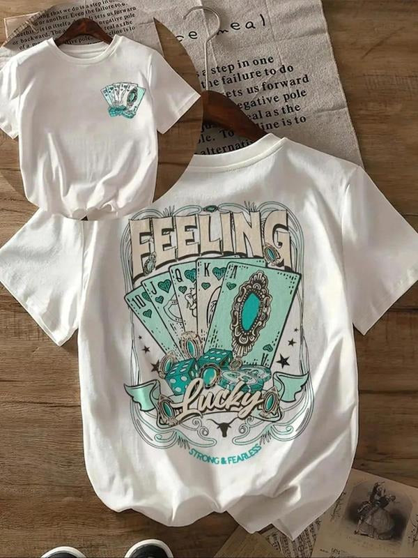 Women's Vintage Letter Print Round Neck Tee, Trendy Casual Short Sleeve T-shirt for Daily Wear, Ladies Summer, Top