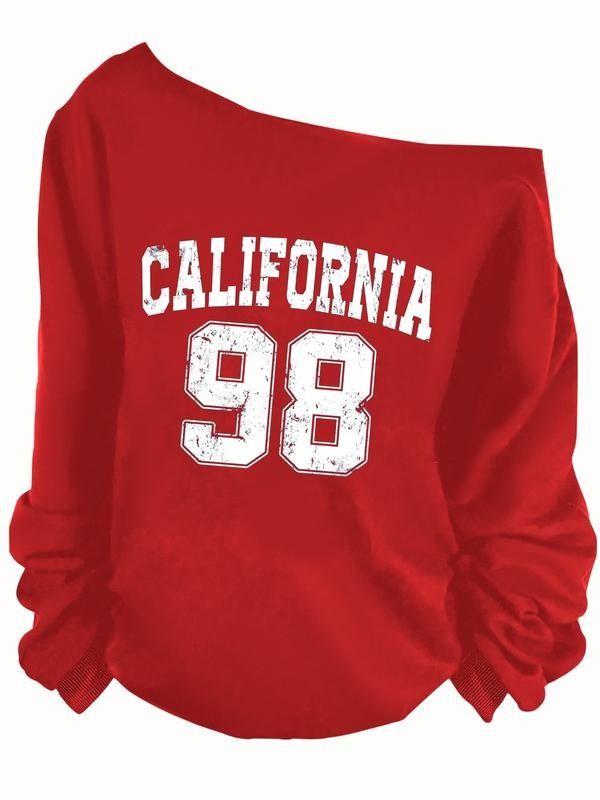 Women's Y2K Style Off-Shoulder Long Sleeve Sweatshirt, Casual Fitted Design, Letter Print, Perfect for Fall & Winter