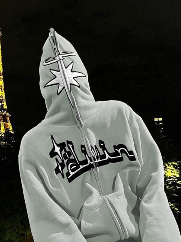 Women's Y2K style hooded sweatshirt, casual long sleeved zipper sweatshirt, geometric pattern, Spring and Autumn fashion style