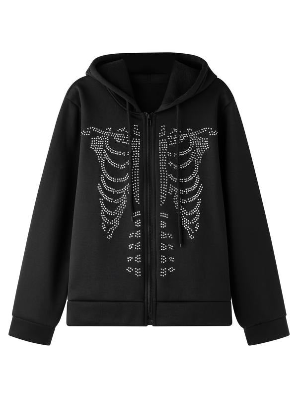 Women's Y2K style hooded sweatshirt, casual long sleeved zipper sweatshirt, skull pattern print, Spring and Autumn fashion style style 02