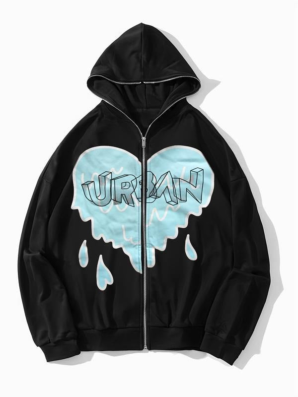 Women's Y2K style hoodie, Graphic casual long sleeved zipper sweatshirt, printed with pattern letters, Spring and Autumn fashion style