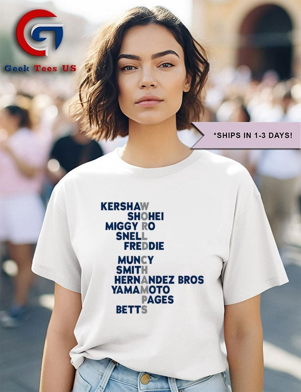 World Champs Acrostic players names Los Angeles Dodgers MLB shirt