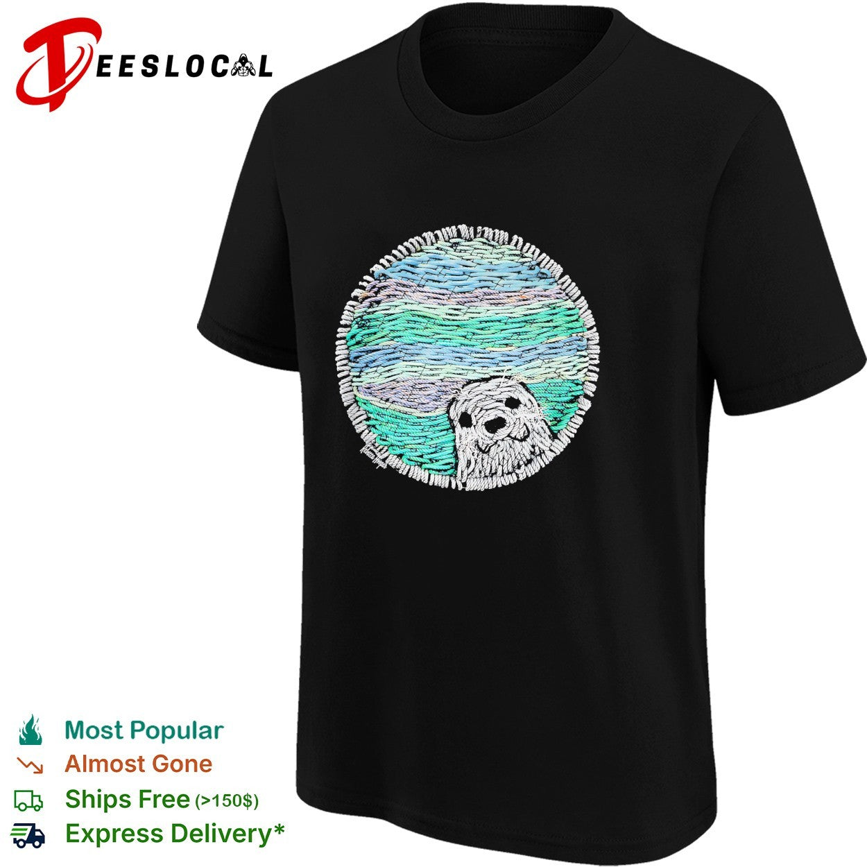Woven yarn art seal ocean circle shirt