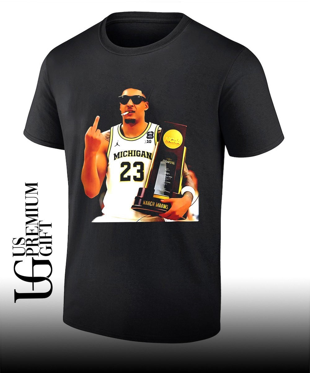 Yaxel Lendeborg middle finger and smoking Michigan Wolverines National Champions 2026 shirt