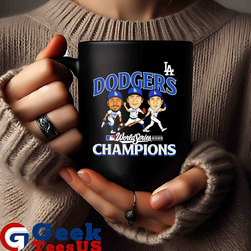Yoshinobu Yamamoto Mookie Betts and Shohei Ohtani Los Angeles Dodgers World Series Champions 2025 caricature signature shirt
