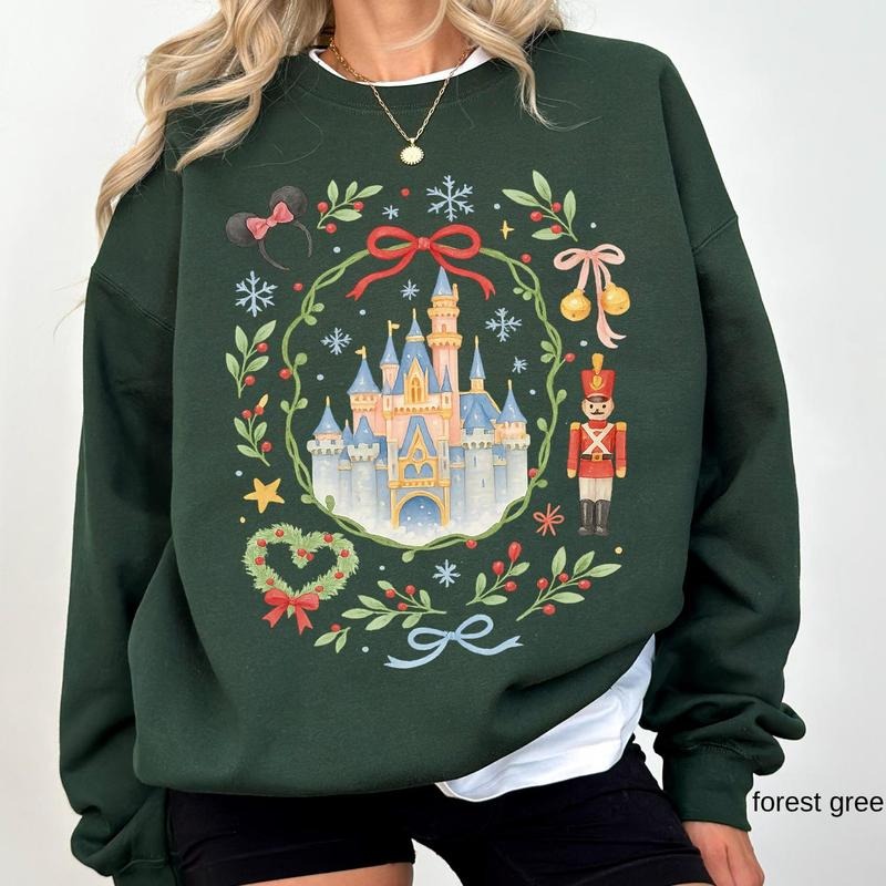 Youth and Adults Retro Coquette Bow Magic Kingdom Castle Christmas Sweatshirt, Magic Kingdom, Nutcracker Christmas Sweatshirt, Mouse Very Merry Christmas Party