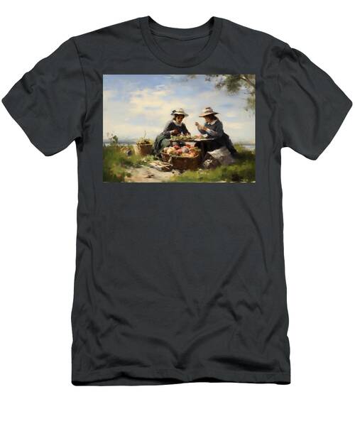 A Nostalgic Picnic Scene Complete With Vintage Checkered Blankets And Wicker Baskets_2 T-Shirt