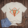 Western Turquoise Aztec Cow Skull Graphic Tee