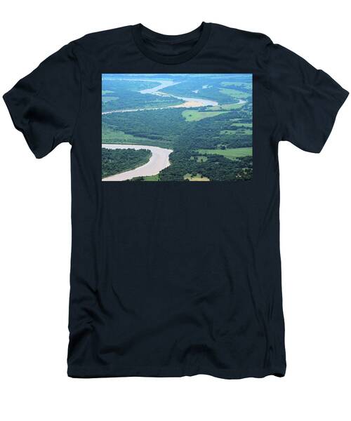Aerial View Of Curving North Canadian River Near Through Farm Land Oklahoma City Ok T-Shirt