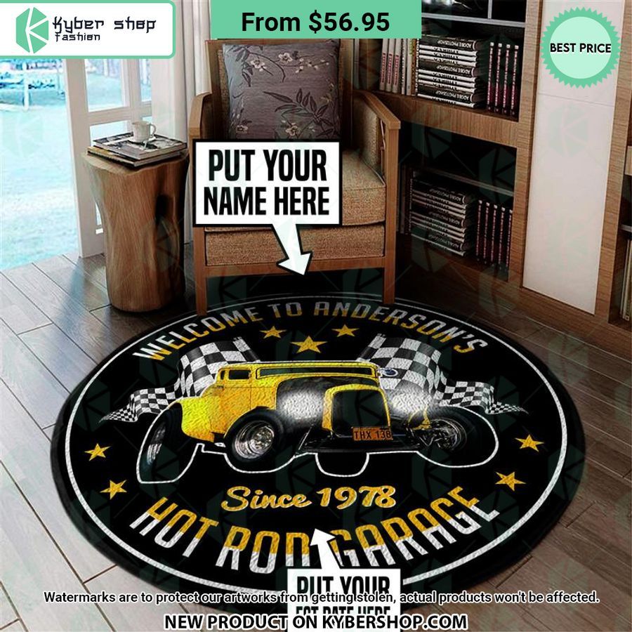 American Graffiti Milner Couple Hot rod Garage CUSTOM Round Rug