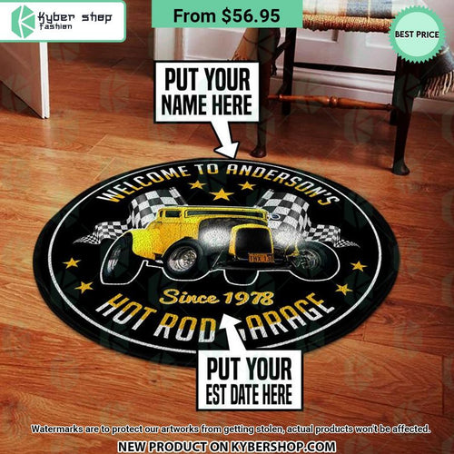 American Graffiti Milner Couple Hot rod Garage CUSTOM Round Rug