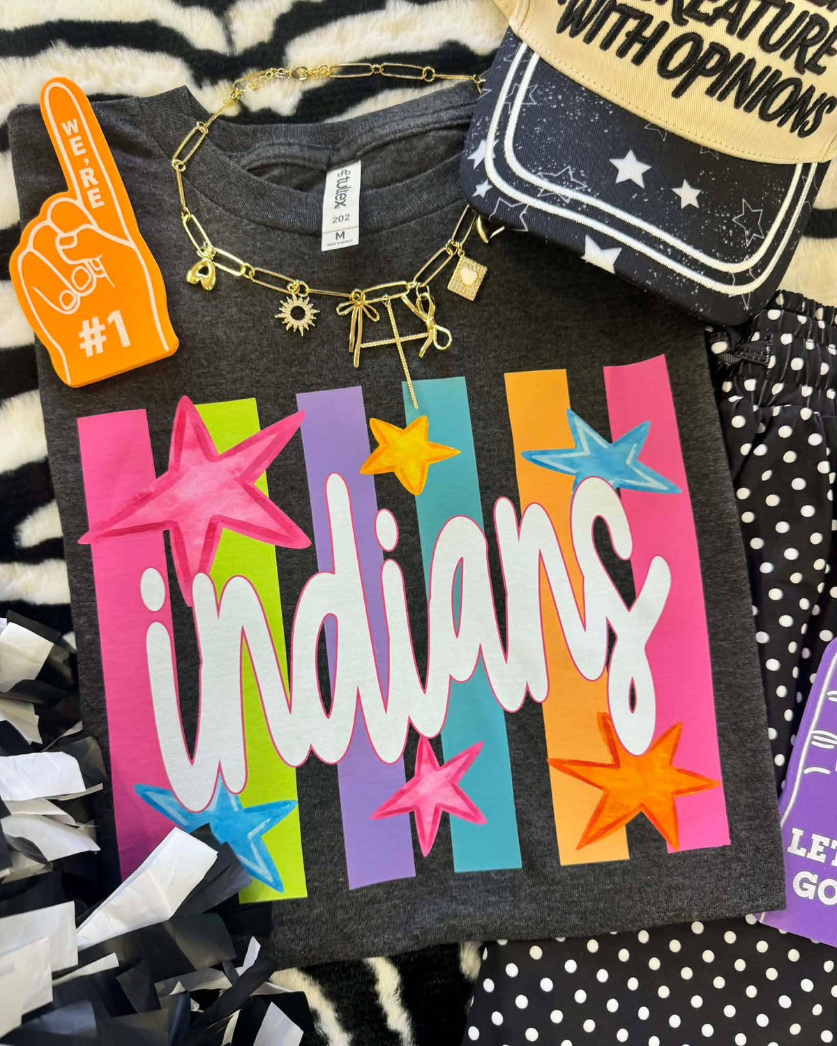 Indians Neon Rainbow Stars Tee
