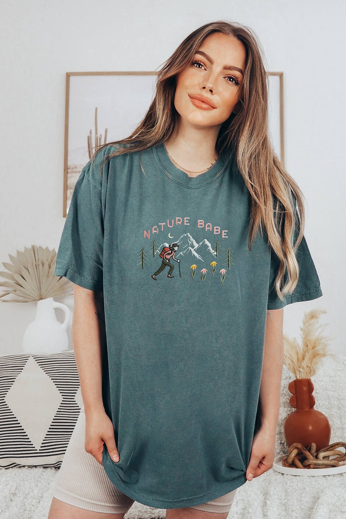 Embroidered Nature Babe Hiking Granola Girl Tshirt