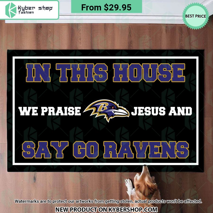 Baltimore Ravens In This House We Praise Jesus and Say Go Ravens Doormat