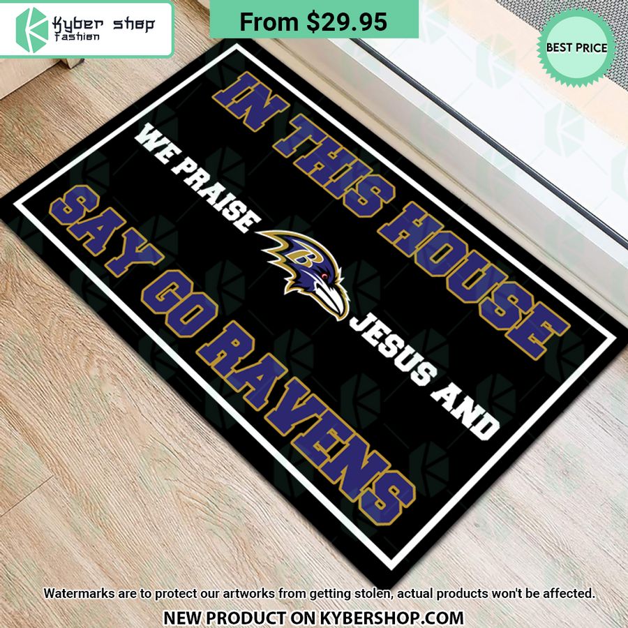 Baltimore Ravens In This House We Praise Jesus and Say Go Ravens Doormat