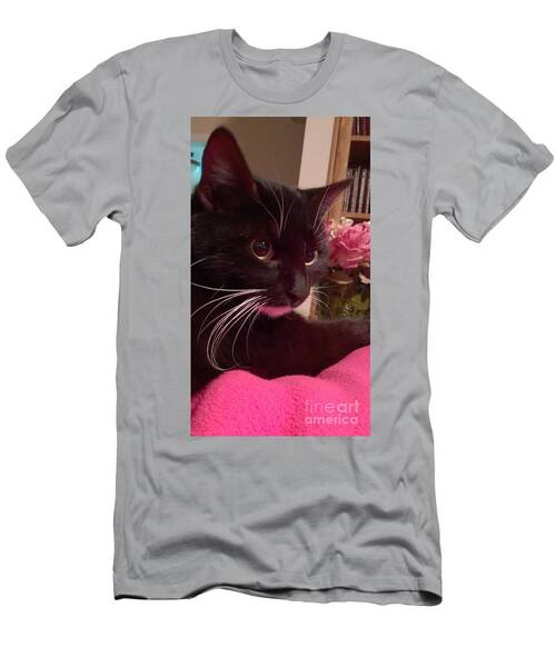 Black And White Cat On A Pink Blanket2743 T-Shirt