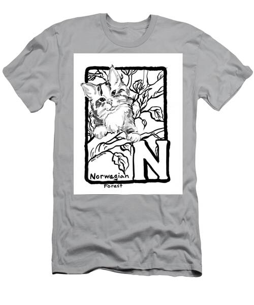 Black And White Cat Painting Norwegian Forest T-Shirt
