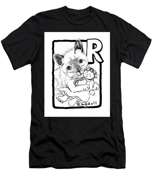 Black And White Cat Painting With Rag Doll T-Shirt
