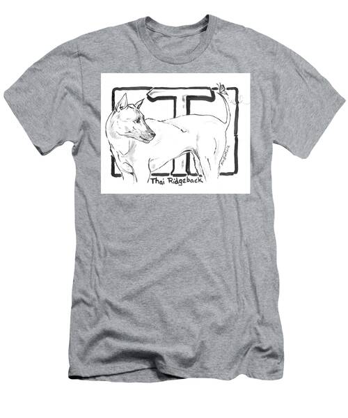 Black And White Dog Drawing Thai Ridgeback With Letter T T-Shirt