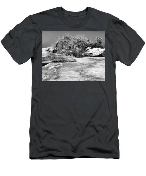 Black And White Stone Mountain Tree Landscape T-Shirt