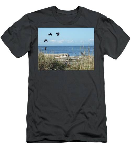 Black Birds And Blue Water On Strait Of Juan De Fuca T-Shirt