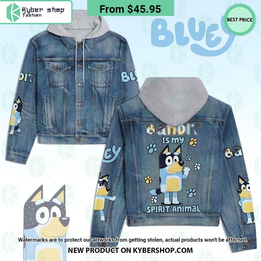 Bluey Bandit Is My Spirit Animal Hooded Denim Jacket