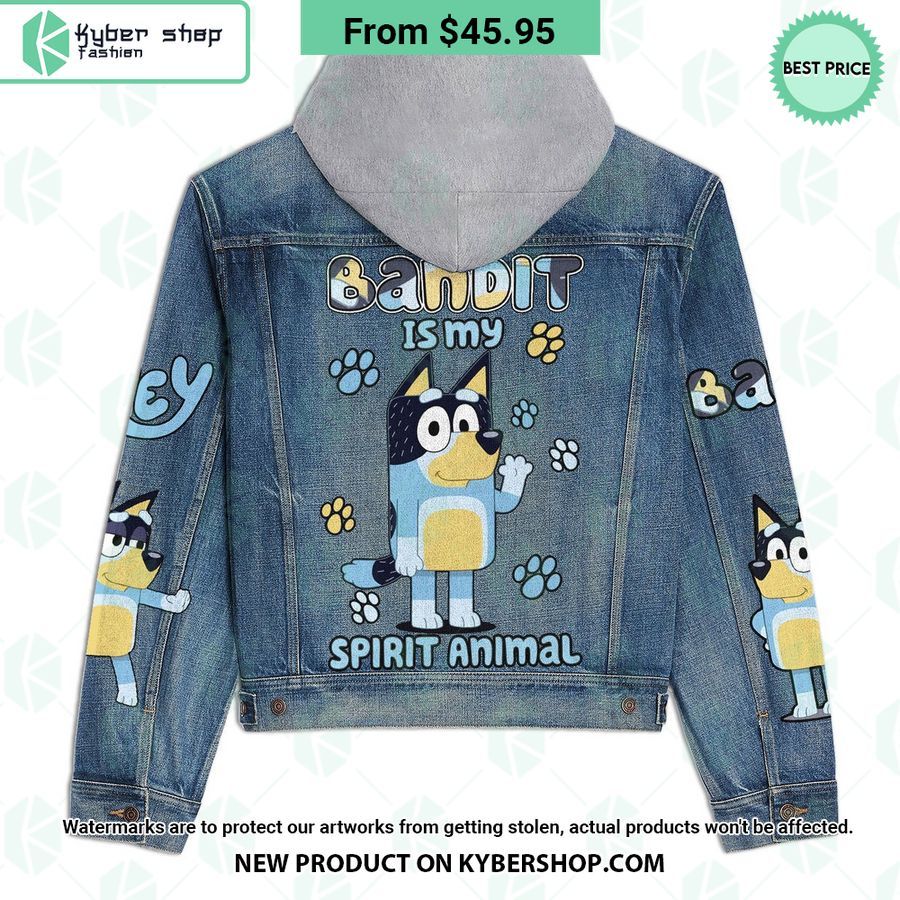 Bluey Bandit Is My Spirit Animal Hooded Denim Jacket