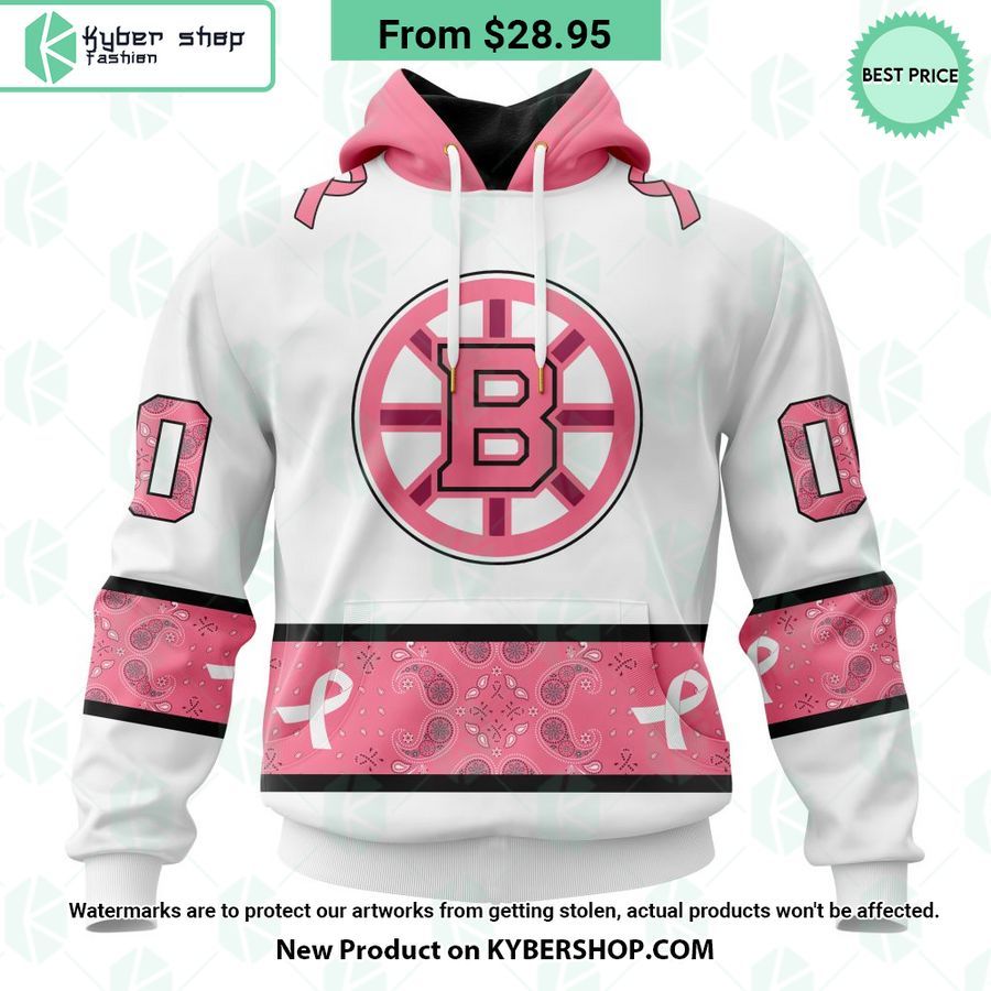 Boston Bruins In October We Wear Pink Breast Cancer Hoodie