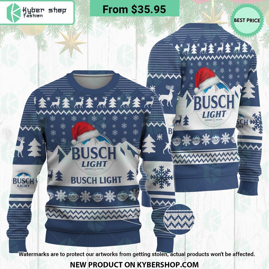 Busch Light Santa Hat Ugly Christmas Sweater
