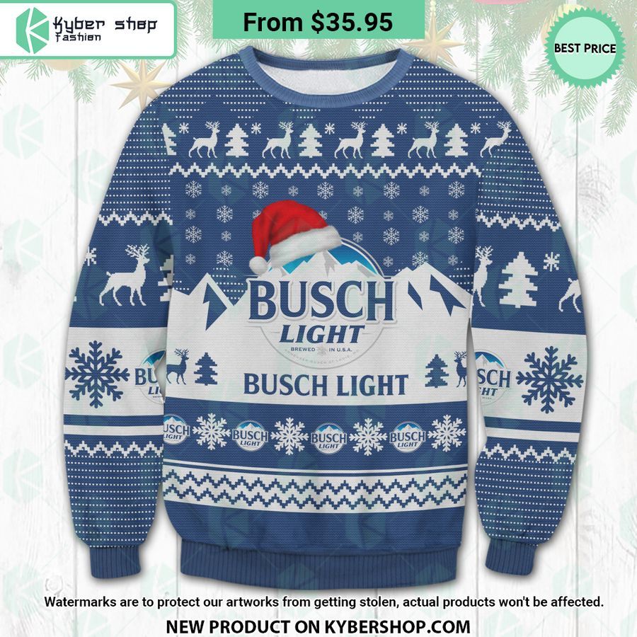 Busch Light Santa Hat Ugly Christmas Sweater