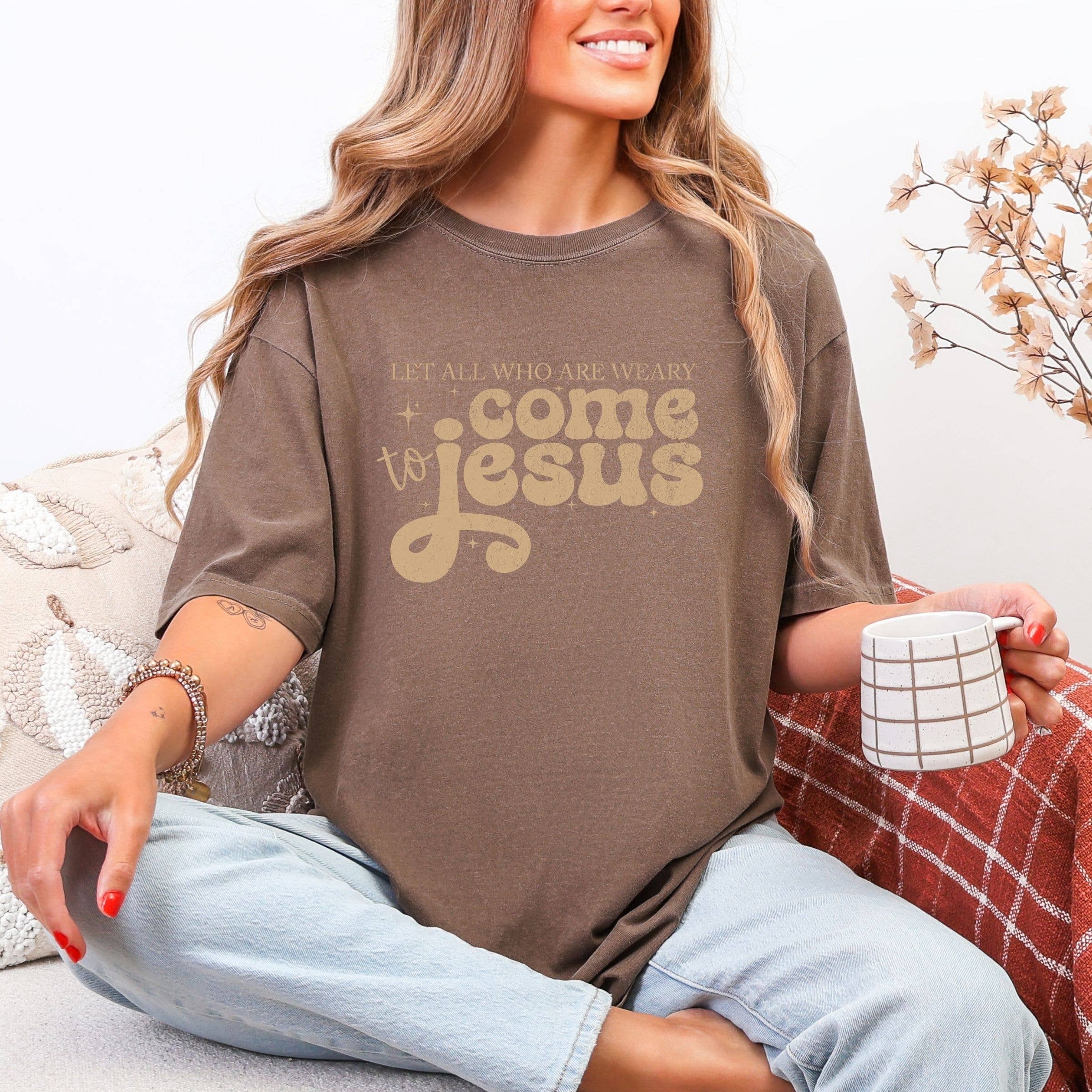 Let All Who Are Weary Come Jesus Summer Floral Graphic Tee