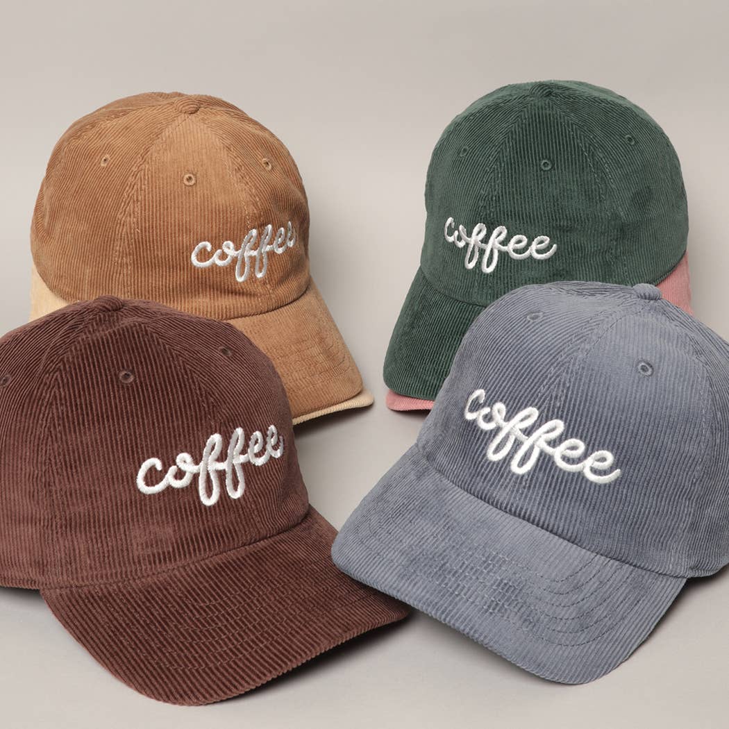 Coffee Embroidered Corduroy Cap