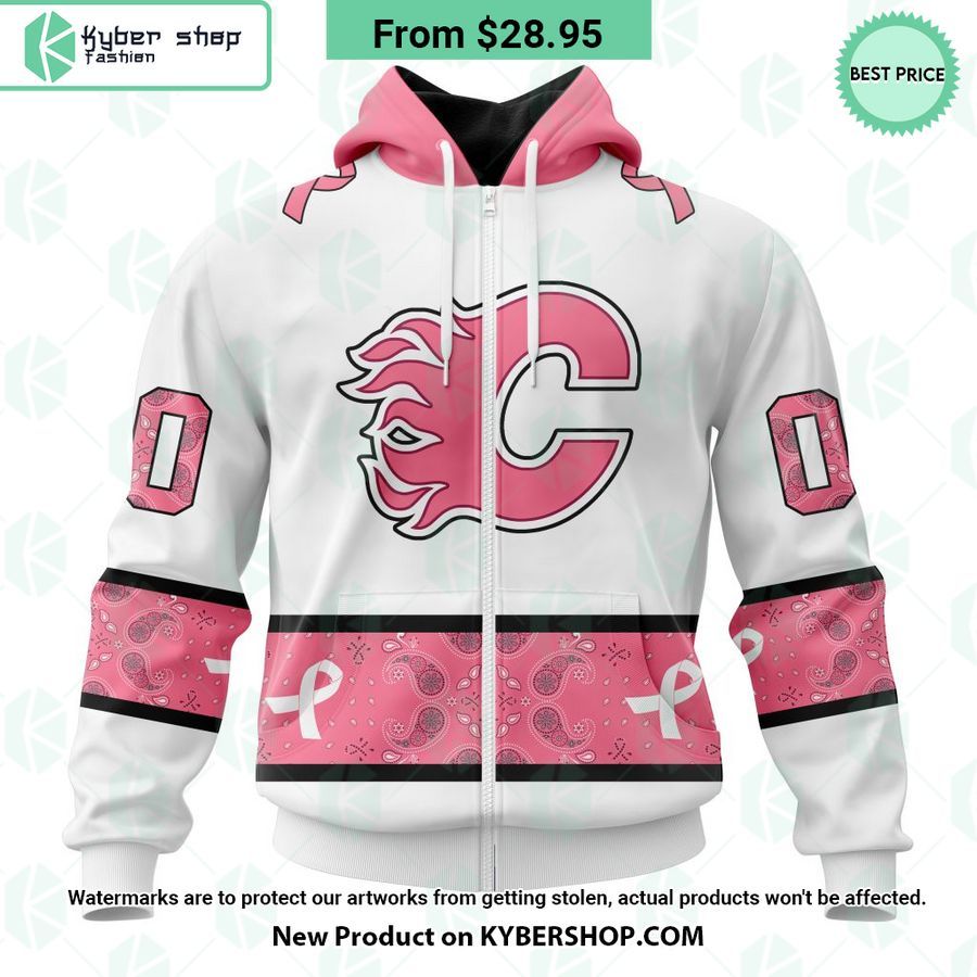 Calgary Flames In October We Wear Pink Breast Cancer Hoodie