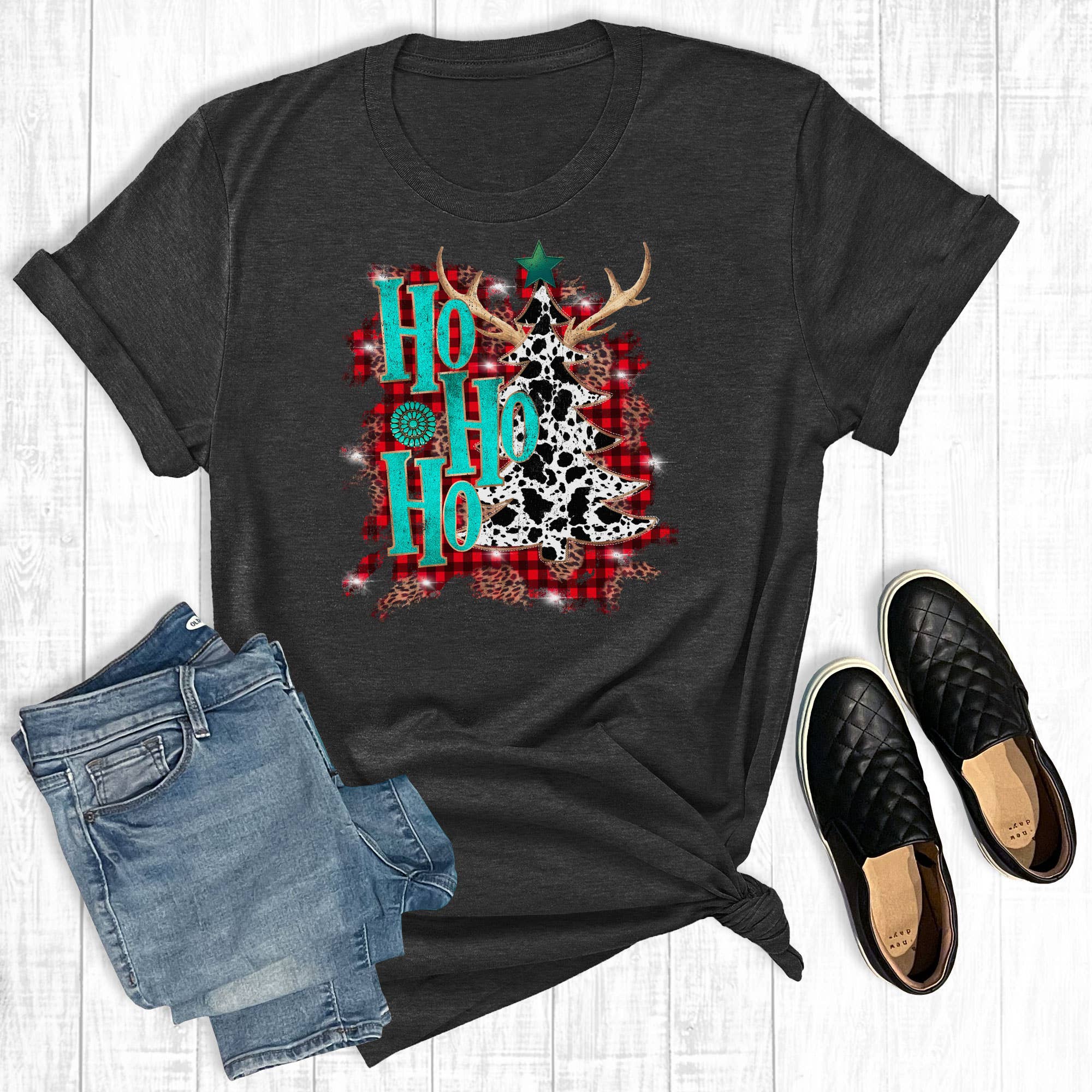 Cowhide Ho Ho Ho Christmas Tree