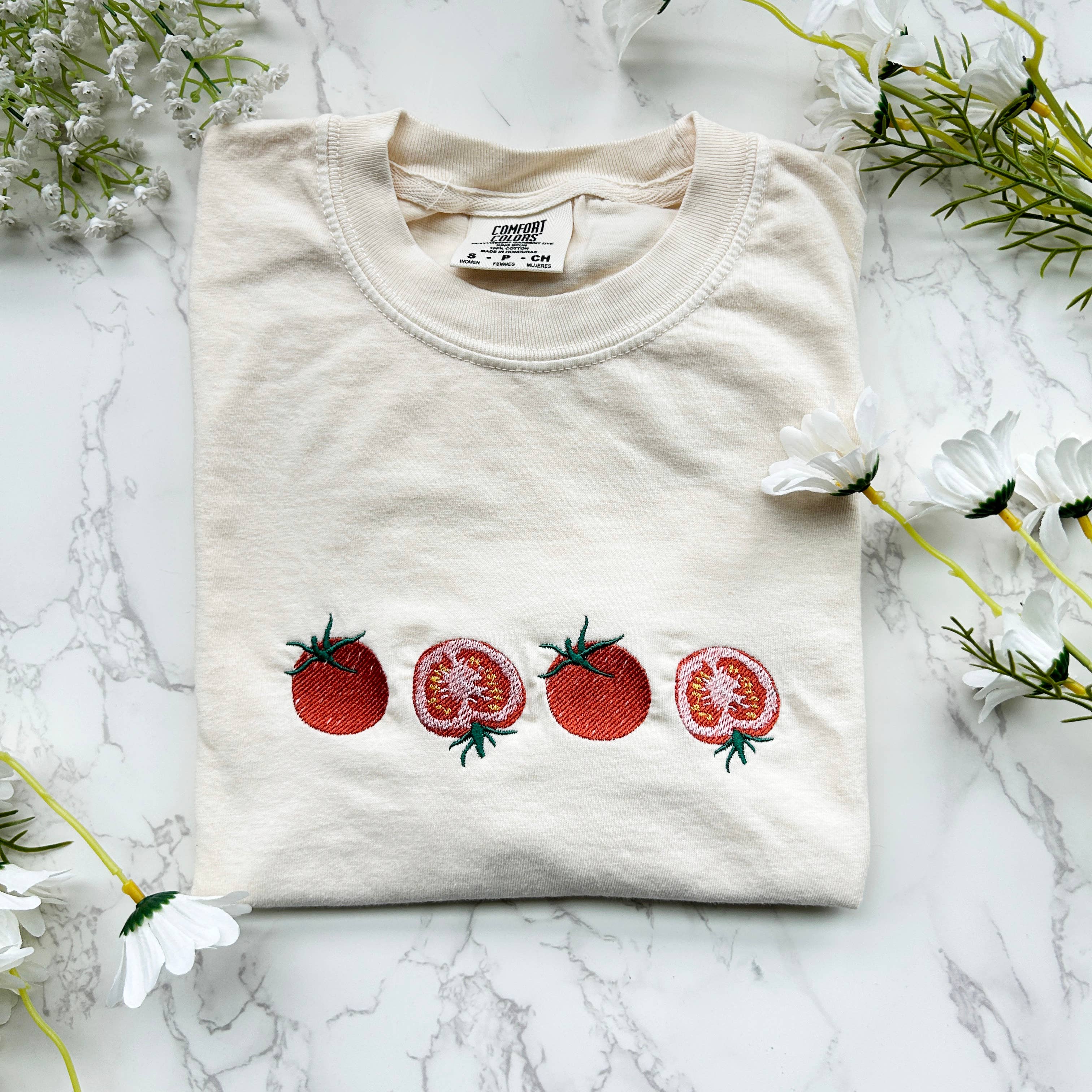 Embroidered Tomato Farmer's Market Summer Tshirt