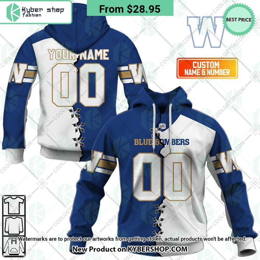 CFL Winnipeg Blue Bombers Mix Jersey Style CUSTOM Hoodie