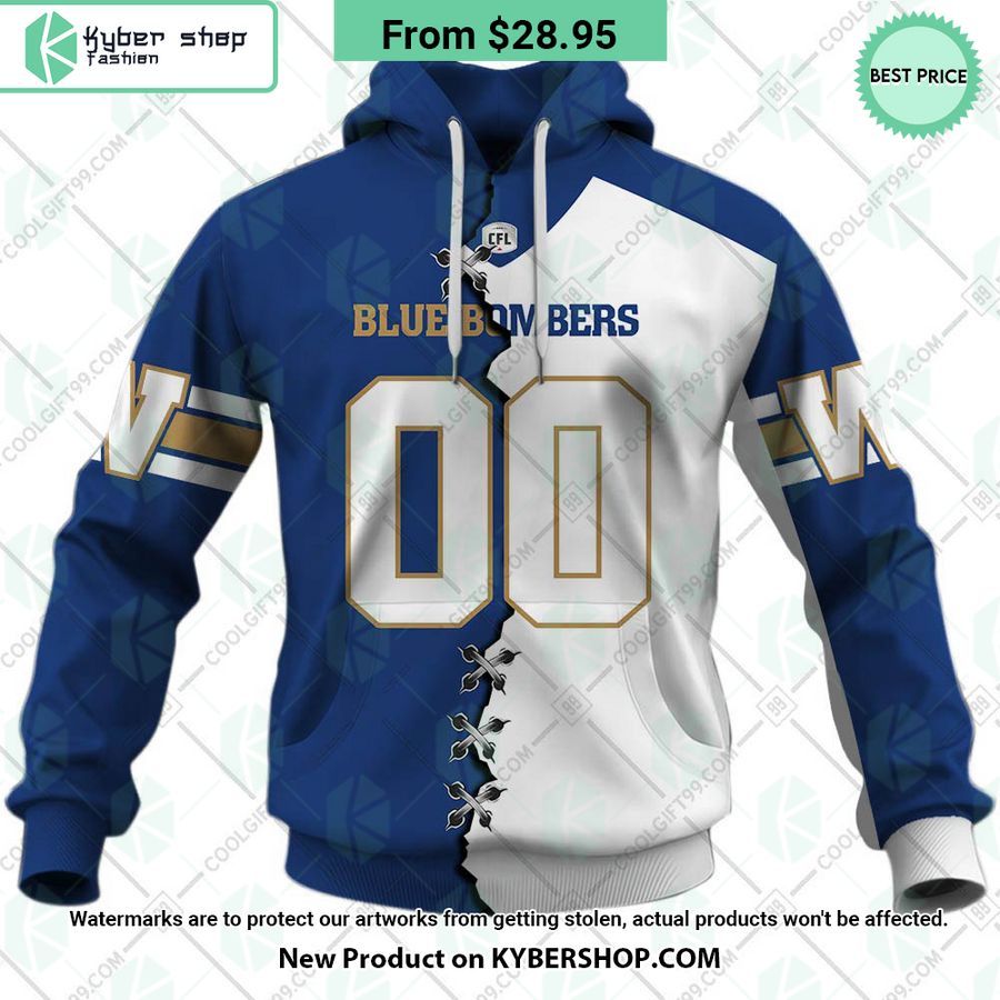 CFL Winnipeg Blue Bombers Mix Jersey Style CUSTOM Hoodie