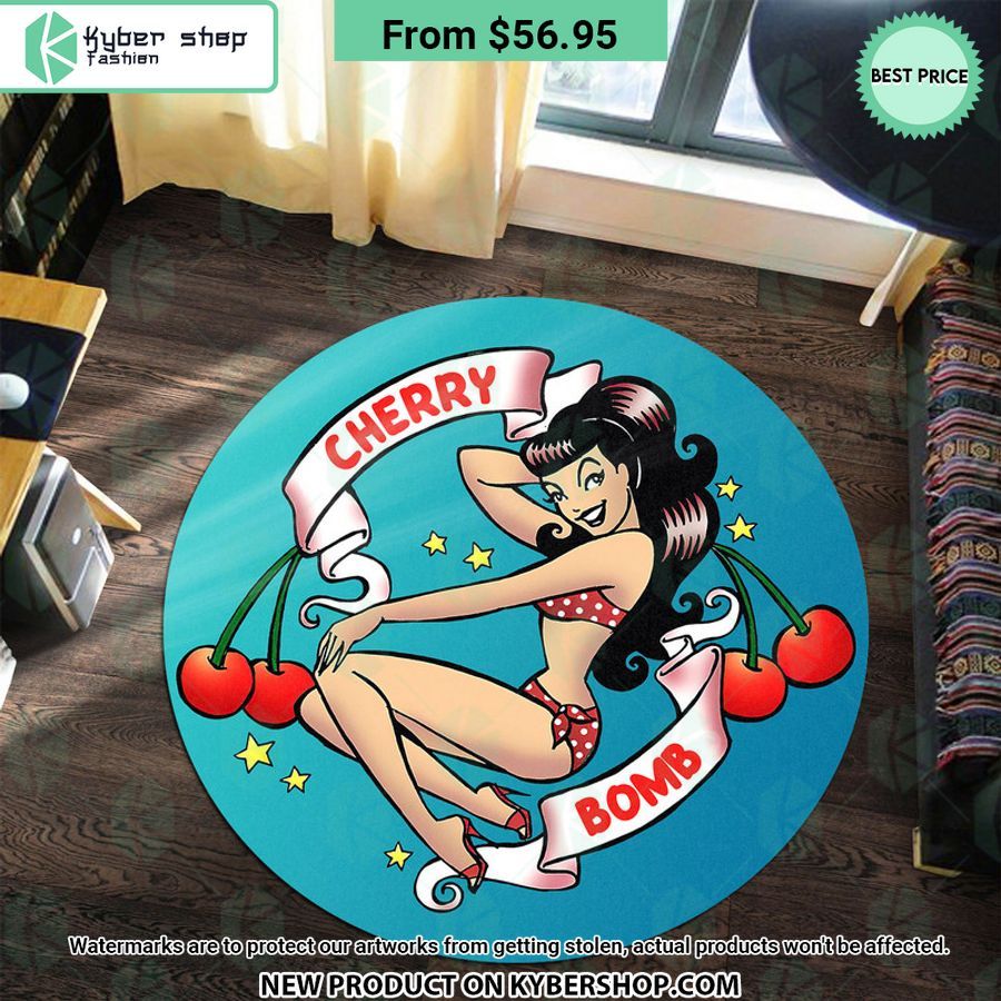Cherry Bomb Hot Rod Garage Round Rug