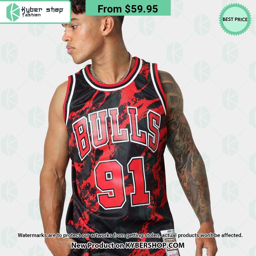 Chicago Bulls Dennis Rodman 91 Marble Red Basketball Jersey
