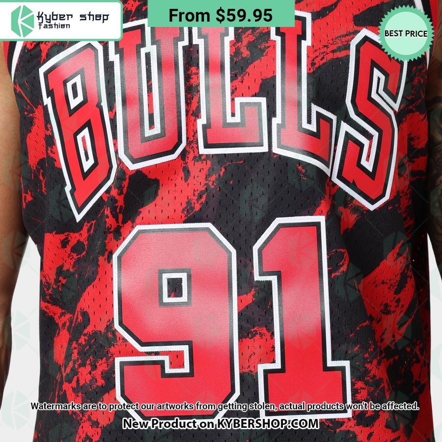 Chicago Bulls Dennis Rodman 91 Marble Red Basketball Jersey