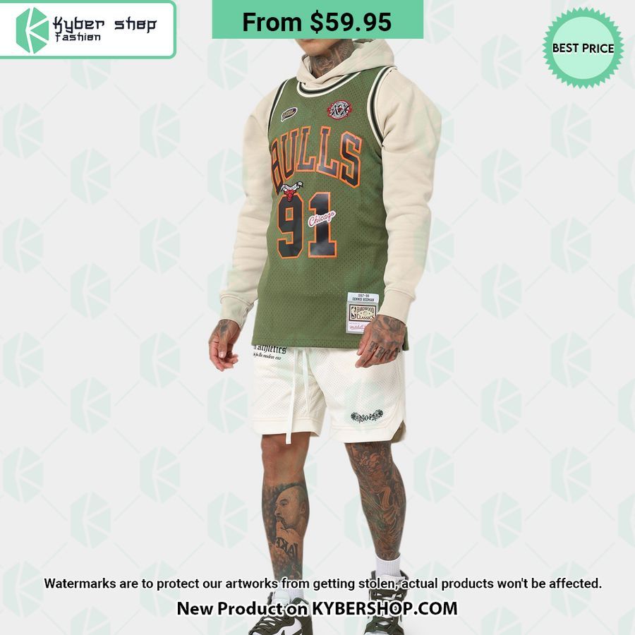 Chicago Bulls Dennis Rodman 91 Olive Basketball Jersey