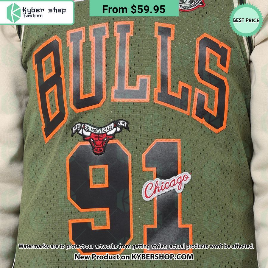 Chicago Bulls Dennis Rodman 91 Olive Basketball Jersey