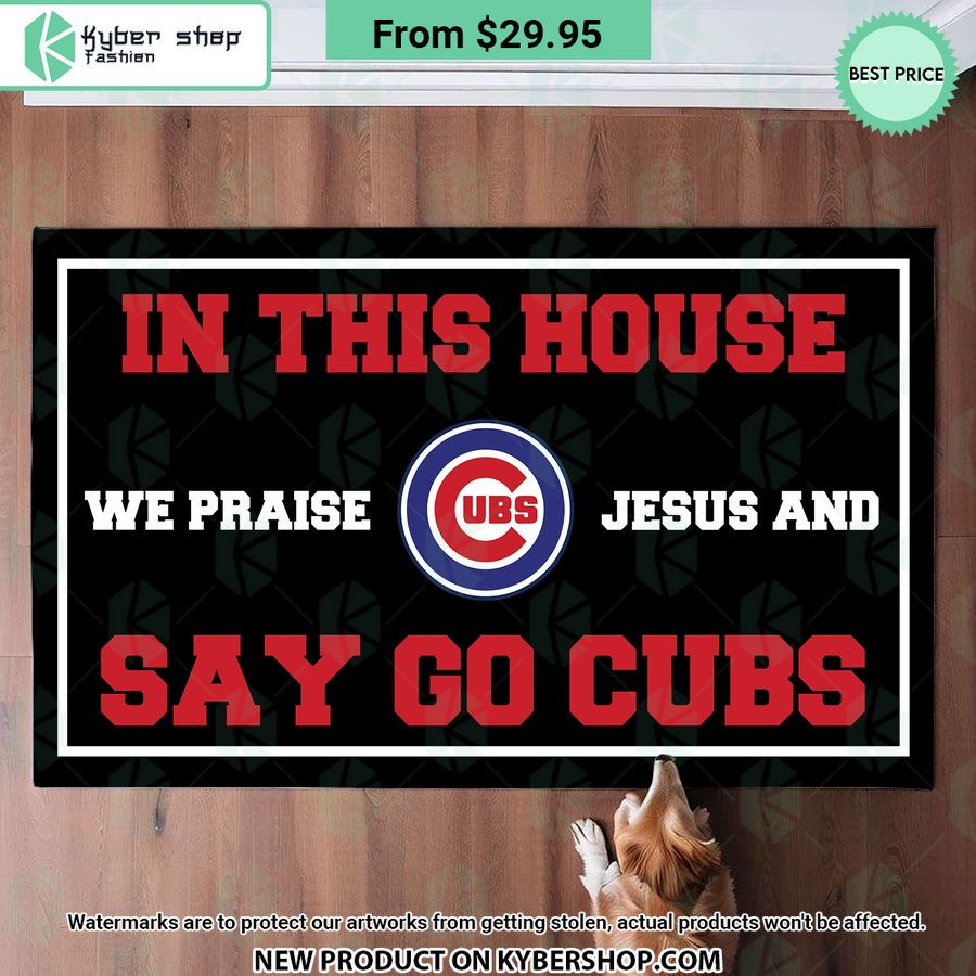 Chicago Cubs In This House We Praise Jesus and Say Go Cubs Doormat