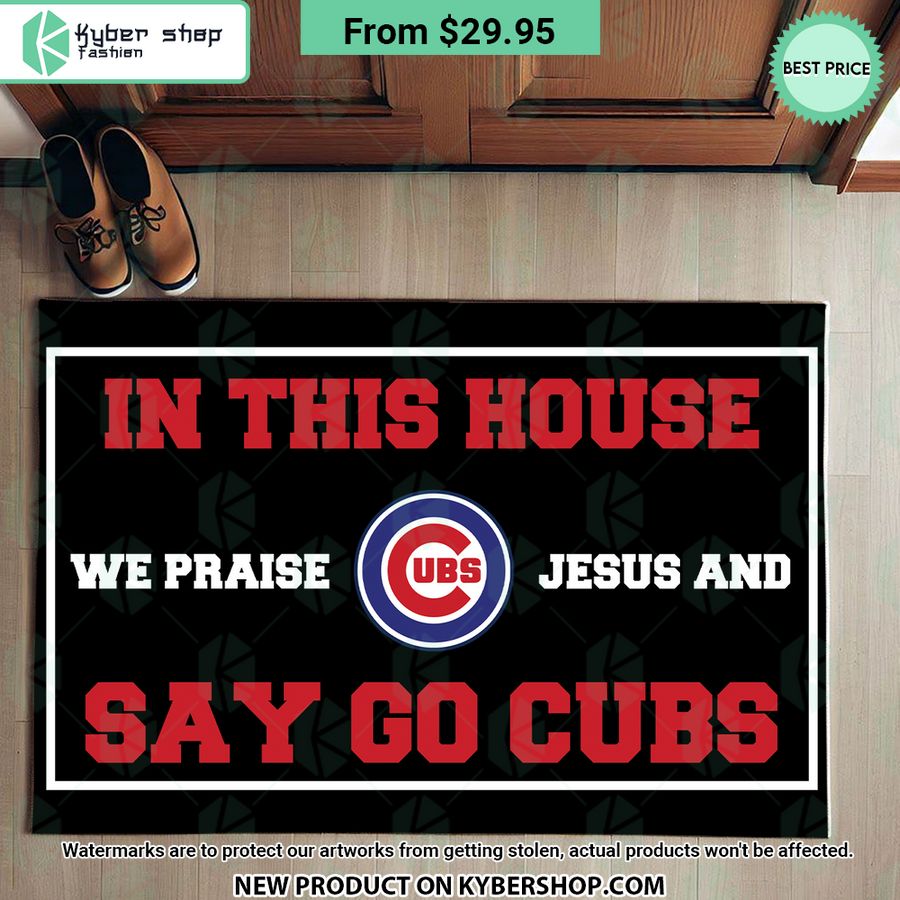 Chicago Cubs In This House We Praise Jesus and Say Go Cubs Doormat